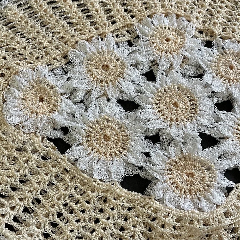 Hand Crocheted Oval Lace Peach Doilies Centerpiece Doily Floral Vintage Lot of 3